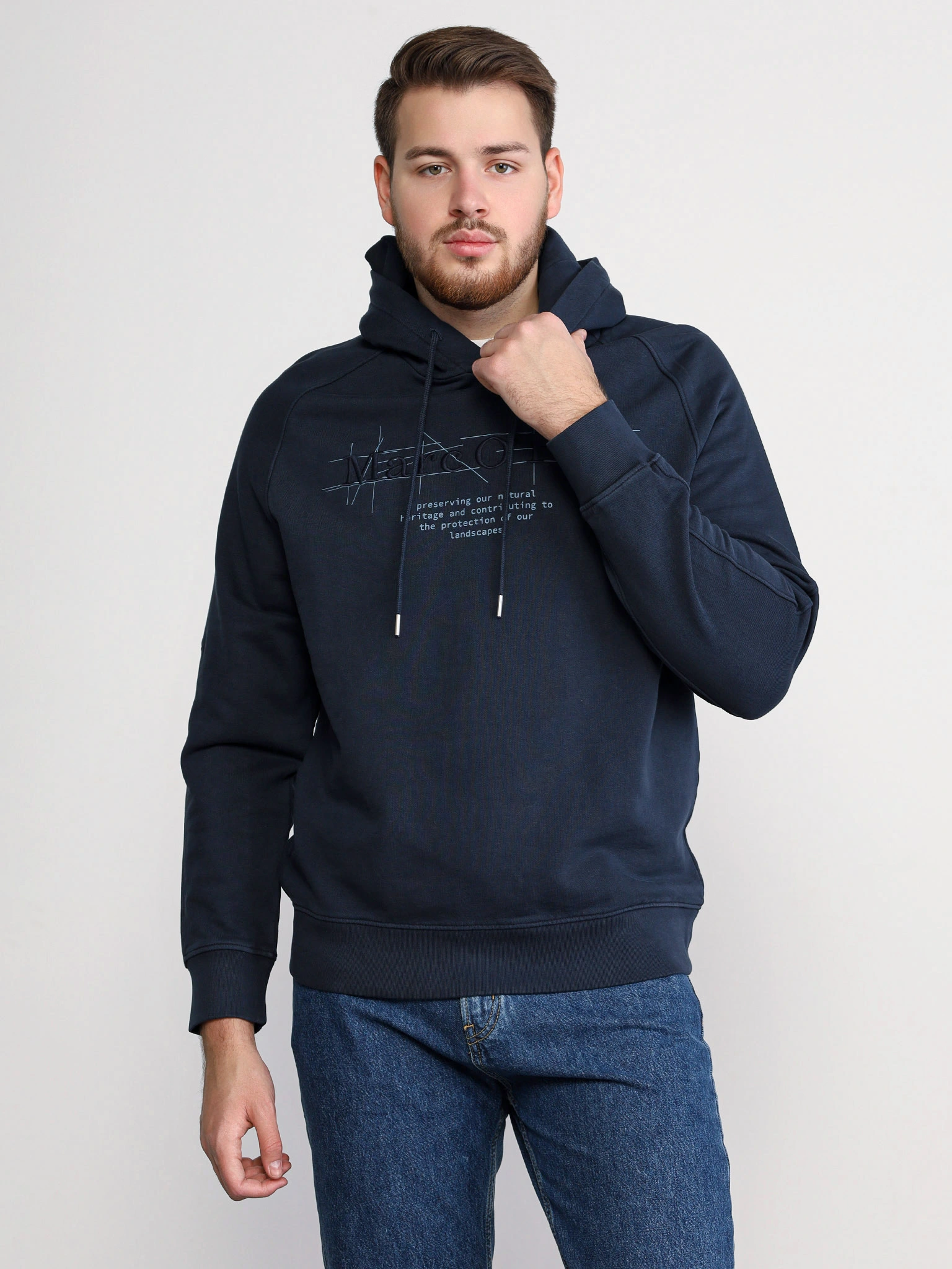 Толстовка темно-синего цвета с капюшоном из хлопка